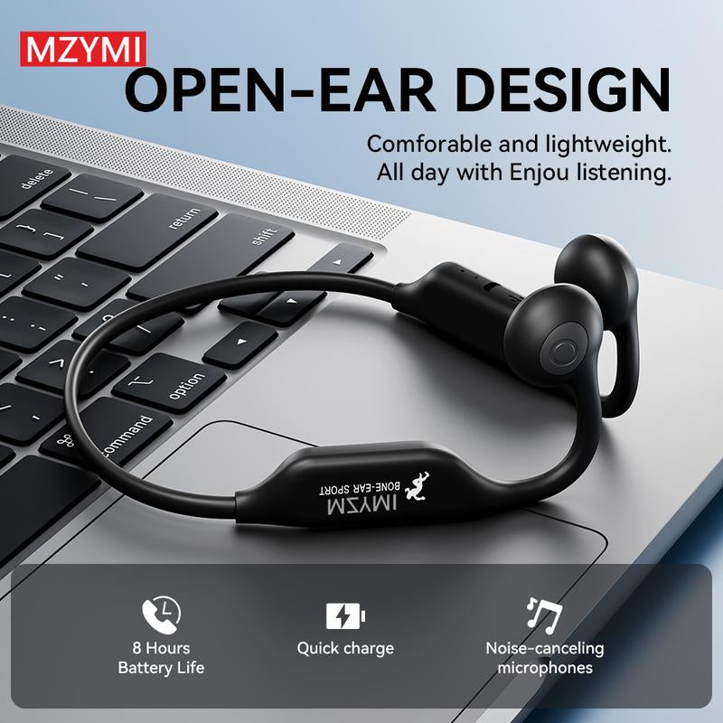 Wireless Bone Conduction Headphones, 8H Battery, Lightweight, Sound Isolation, Volume Control, Tangle-Free, Condenser Mic, , Cycling, Running, Fitness, Adult Open-Back Sports
