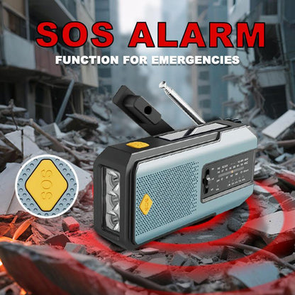 LOUPIO Emergency Weather Radio with AM FM NOAA Bands Solar USB Charging Hand Crank Rechargeable Battery Portable Blue Color Audio Green Flashlight Charger for Family Outdoor Survival Gear