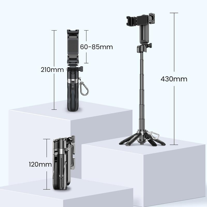LINBER T26 Mini Selfie Stick Tripod with Detachable Remote, 3 in 1 Portable Phone Handle Grip with 2 Cold Shoes, Short Phone Tripod for Vlog Livestreaming Photography(Black)