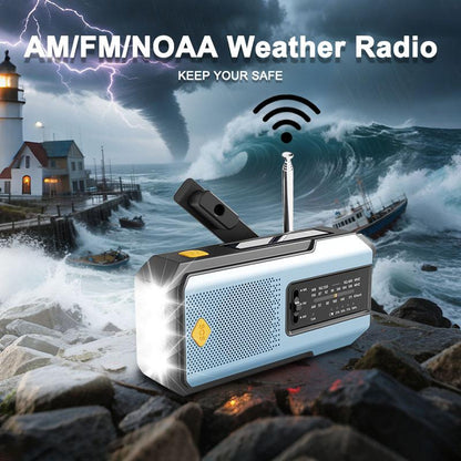 LOUPIO Emergency Weather Radio with AM FM NOAA Bands Solar USB Charging Hand Crank Rechargeable Battery Portable Blue Color Audio Green Flashlight Charger for Family Outdoor Survival Gear