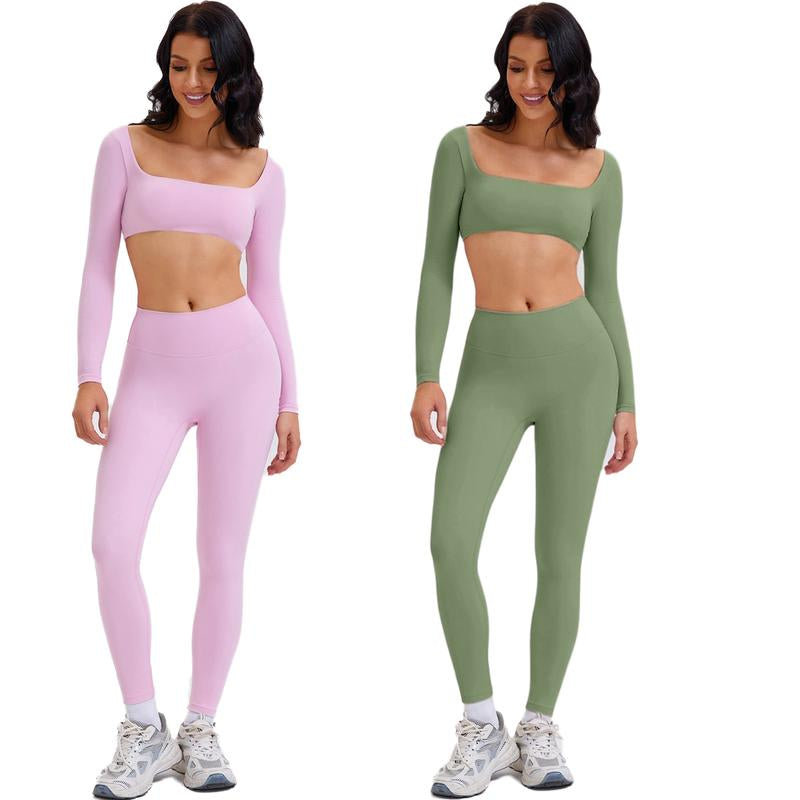 2 Piece Workout Sets for Women Long Sleeve Crop Tops and Yoga Pants Outfits High Waist Flared Leggings Gym Sets Athletic Running Yoga Tight Fit Timeless Sports Style