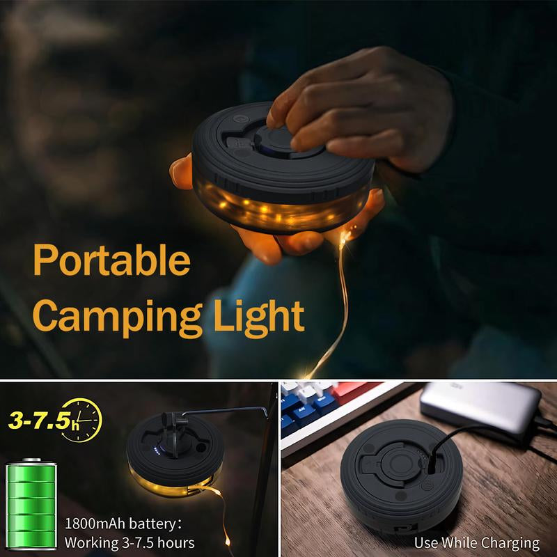 32.8 FT Retractable String Lights 4 in 1 Rechargeable Outdoor Camping String Light with 8 Lighting Modes for Halloween Holiday Christmas Decoration
