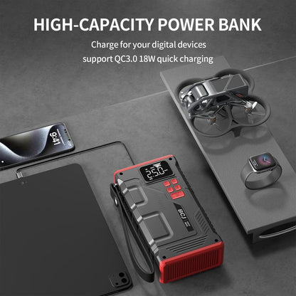 BCJ 16800Mah 5 in 1 Car Jump Starter with Air Compressor & 150PSI Digital Tire Inflator Portable 12V Battery Charger for 10.0L Gas 9.0L Diesel Engines with 6000A Full Set of Accessories Automotive Vehicle