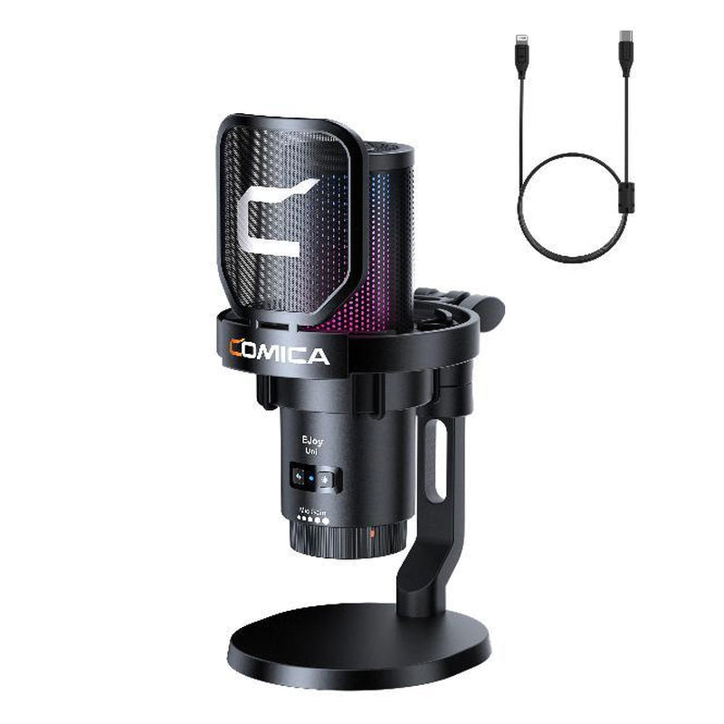 COMICA Ejoy Uni/Uni PRO Wireless Gaming Microphone | RGB Condenser Mic with Calmix Noise Reduction | Desktop Stand • Plug & Play • 50H Battery | Pc/Mobile Compatible for Streaming & Podcasting