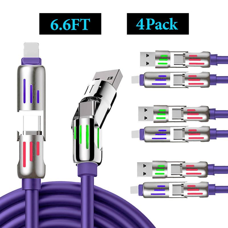 [Buy 1 Get 3 Free] 4-In-1 Multi USB Charging Cable with USBA, USBC, Lightning-Max65W Fast Charging & Data Sync for Iphone16/15,Ipad Pro, Fast Charge USB Cable 4-In-1 with Breathing Light Type-C Data Charging Cable