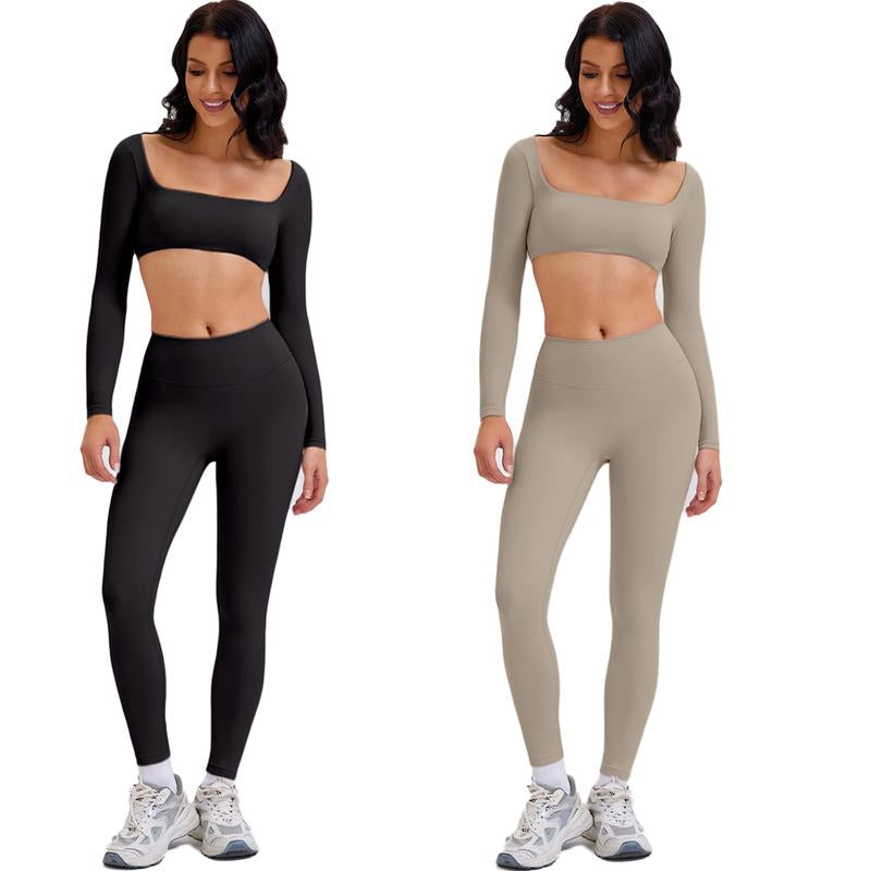 2 Piece Workout Sets for Women Long Sleeve Crop Tops and Yoga Pants Outfits High Waist Flared Leggings Gym Sets Athletic Running Yoga Tight Fit Timeless Sports Style