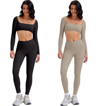 2 Piece Workout Sets for Women Long Sleeve Crop Tops and Yoga Pants Outfits High Waist Flared Leggings Gym Sets Athletic Running Yoga Tight Fit Timeless Sports Style