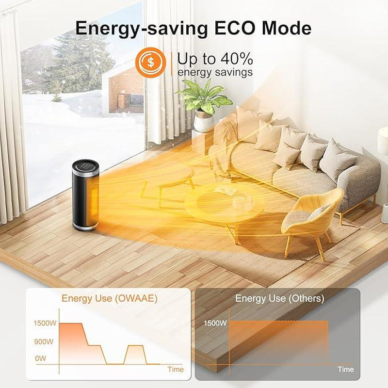 1500W Space Heater for Indoor Use, Portable Electric Heater with 60° Oscillation, Thermostat, 3 Heat Settings, Tip-Over Protection – Silver, for Office & Bedroom