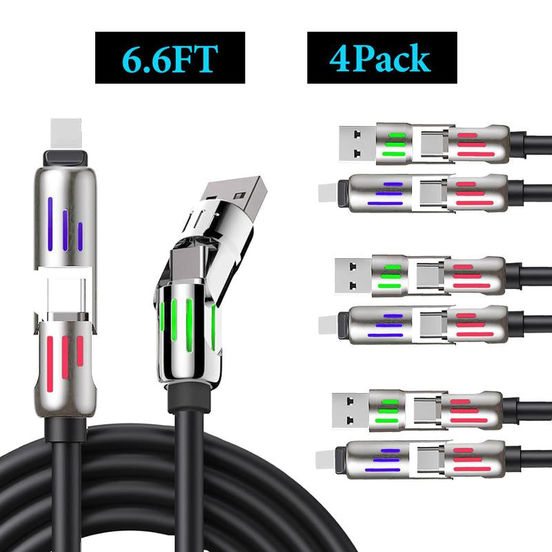 [Buy 1 Get 3 Free] 4-In-1 Multi USB Charging Cable with USBA, USBC, Lightning-Max65W Fast Charging & Data Sync for Iphone16/15,Ipad Pro, Fast Charge USB Cable 4-In-1 with Breathing Light Type-C Data Charging Cable