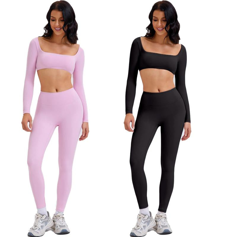 2 Piece Workout Sets for Women Long Sleeve Crop Tops and Yoga Pants Outfits High Waist Flared Leggings Gym Sets Athletic Running Yoga Tight Fit Timeless Sports Style