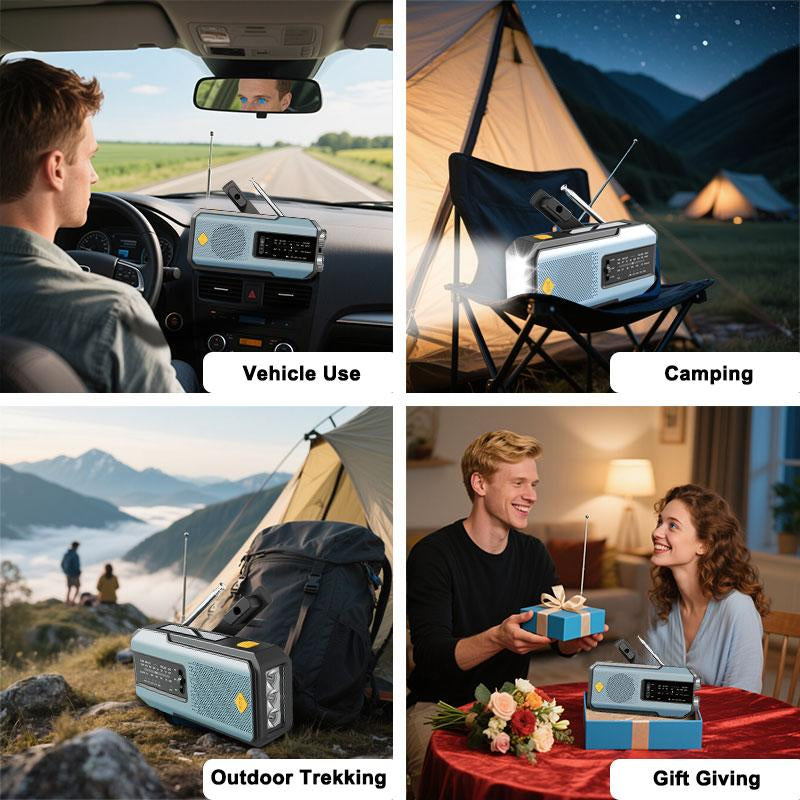 LOUPIO Emergency Weather Radio with AM FM NOAA Bands Solar USB Charging Hand Crank Rechargeable Battery Portable Blue Color Audio Green Flashlight Charger for Family Outdoor Survival Gear