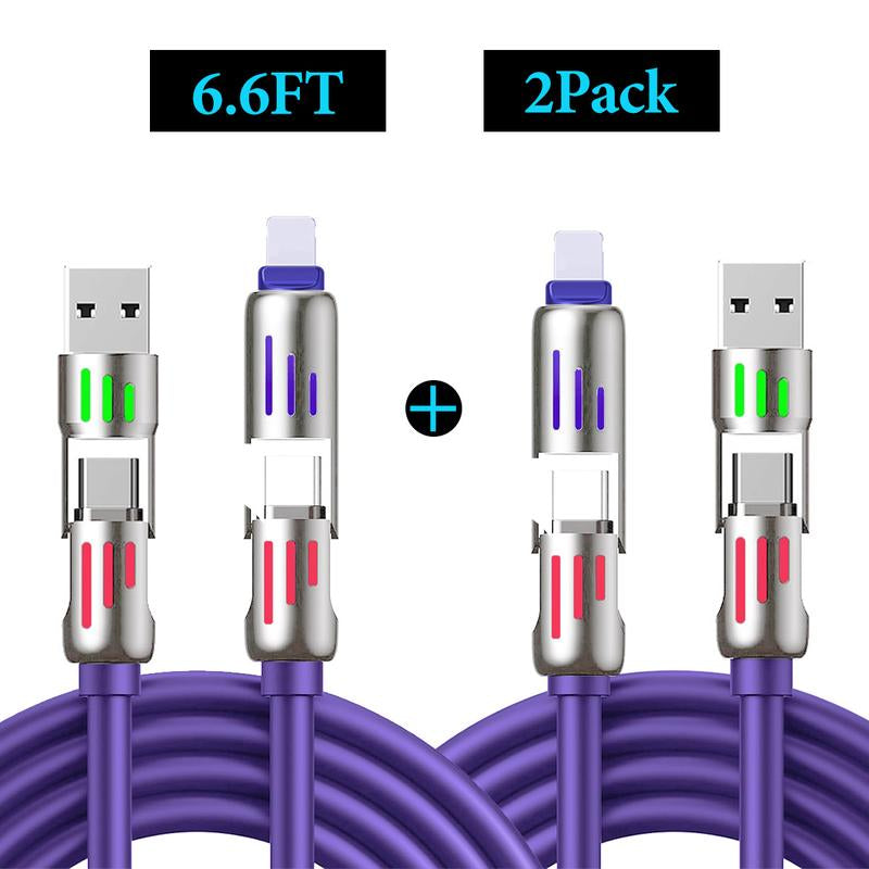 [Buy 1 Get 3 Free] 4-In-1 Multi USB Charging Cable with USBA, USBC, Lightning-Max65W Fast Charging & Data Sync for Iphone16/15,Ipad Pro, Fast Charge USB Cable 4-In-1 with Breathing Light Type-C Data Charging Cable