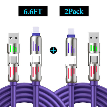 [Buy 1 Get 3 Free] 4-In-1 Multi USB Charging Cable with USBA, USBC, Lightning-Max65W Fast Charging & Data Sync for Iphone16/15,Ipad Pro, Fast Charge USB Cable 4-In-1 with Breathing Light Type-C Data Charging Cable