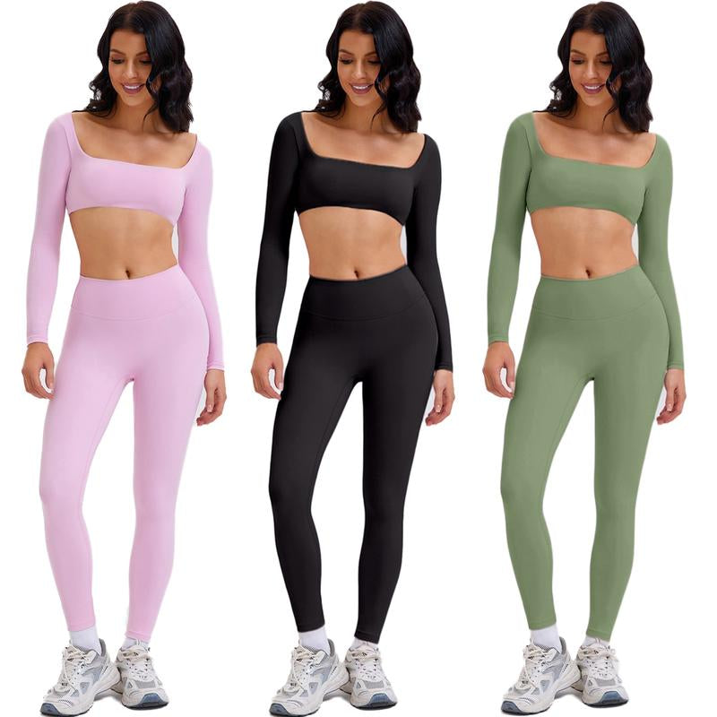 2 Piece Workout Sets for Women Long Sleeve Crop Tops and Yoga Pants Outfits High Waist Flared Leggings Gym Sets Athletic Running Yoga Tight Fit Timeless Sports Style