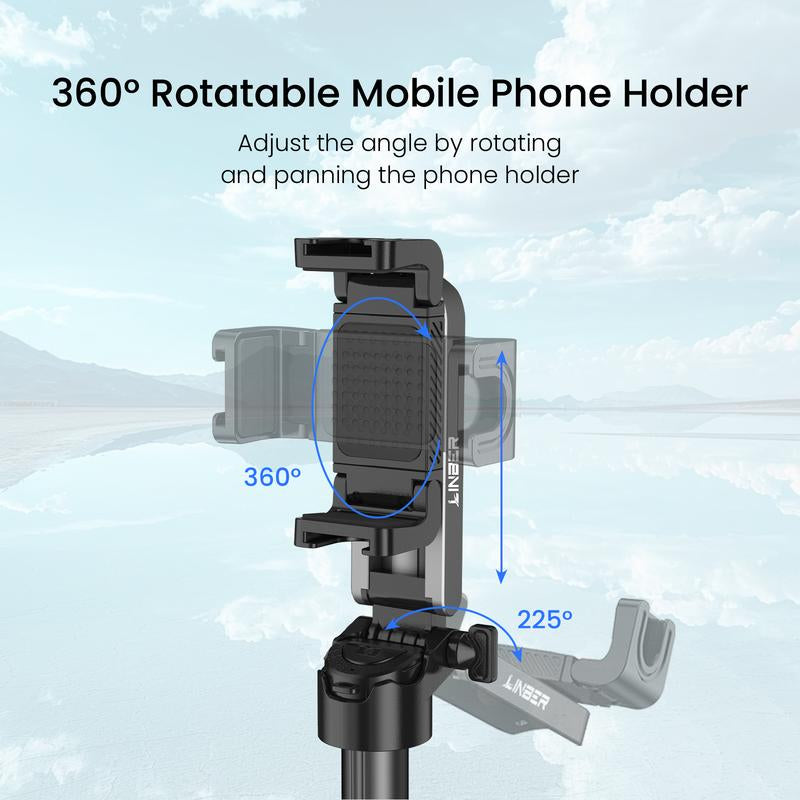 LINBER T26 Mini Selfie Stick Tripod with Detachable Remote, 3 in 1 Portable Phone Handle Grip with 2 Cold Shoes, Short Phone Tripod for Vlog Livestreaming Photography(Black)