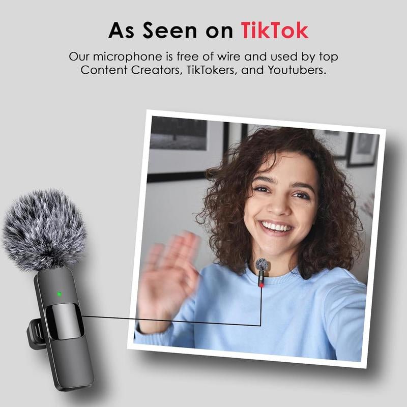 2 Pcs 2 in 1 Wireless Lavalier Microphone for Iphone, Android - Noise Reduction for Video Mini Microphone with USB-C and IOS Lighting Crystal Clear Sound for Recording/Live Streaming/Vlogging Audio Bluetooth Clip Connection