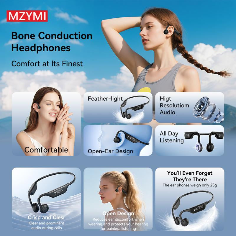 Wireless Bone Conduction Headphones, 8H Battery, Lightweight, Sound Isolation, Volume Control, Tangle-Free, Condenser Mic, , Cycling, Running, Fitness, Adult Open-Back Sports