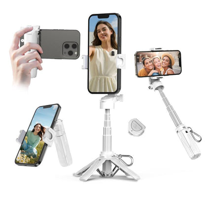 LINBER T26 Mini Selfie Stick Tripod with Detachable Remote, 3 in 1 Portable Phone Handle Grip with 2 Cold Shoes, Short Phone Tripod for Vlog Livestreaming Photography(Black)