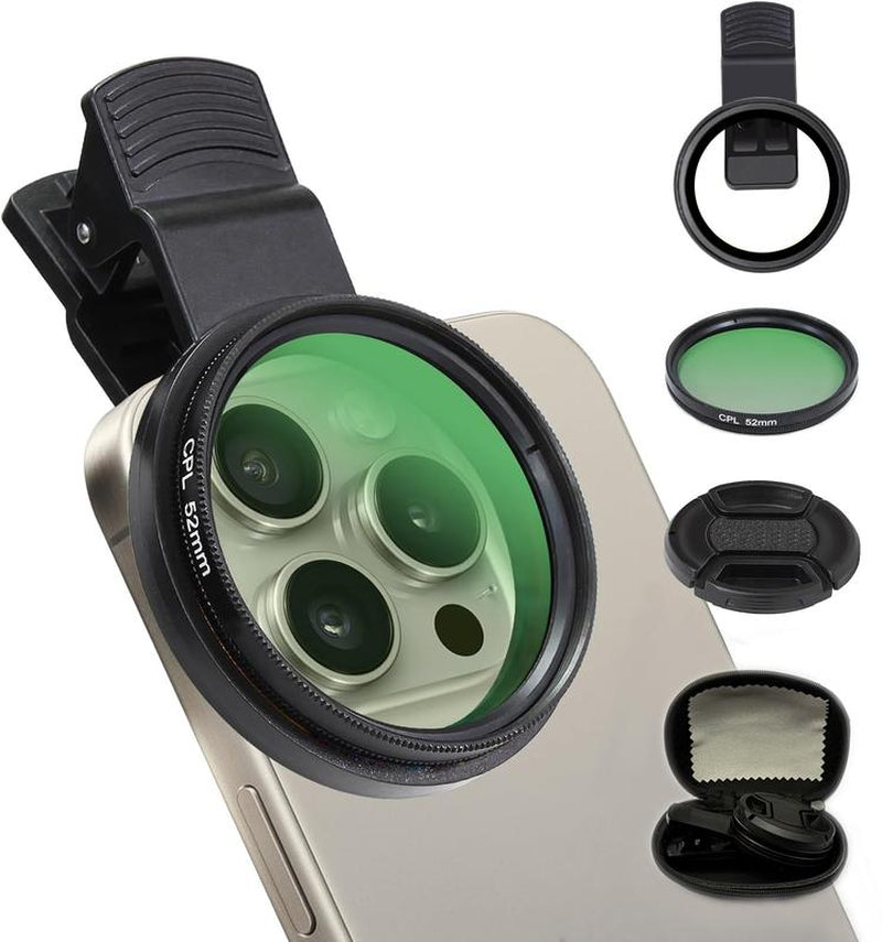 52Mm Clip-0N CPL Phone Cameralens Filter Kit, Circular Polarizerpolarizing Filter Compatible with Mostcell Phones