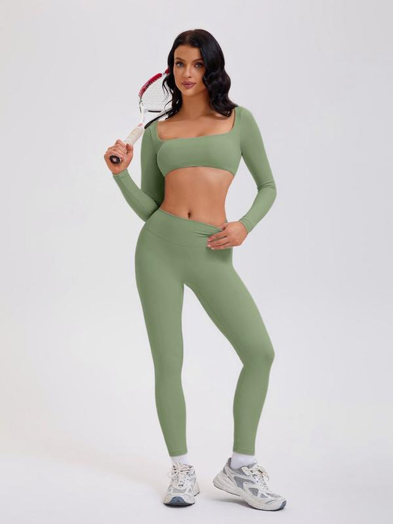 2 Piece Workout Sets for Women Long Sleeve Crop Tops and Yoga Pants Outfits High Waist Flared Leggings Gym Sets Athletic Running Yoga Tight Fit Timeless Sports Style