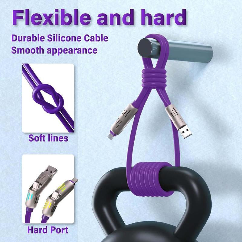 [Buy 1 Get 3 Free] 4-In-1 Multi USB Charging Cable with USBA, USBC, Lightning-Max65W Fast Charging & Data Sync for Iphone16/15,Ipad Pro, Fast Charge USB Cable 4-In-1 with Breathing Light Type-C Data Charging Cable