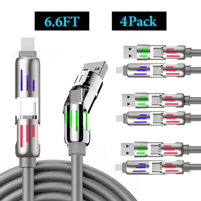 [Buy 1 Get 3 Free] 4-In-1 Multi USB Charging Cable with USBA, USBC, Lightning-Max65W Fast Charging & Data Sync for Iphone16/15,Ipad Pro, Fast Charge USB Cable 4-In-1 with Breathing Light Type-C Data Charging Cable