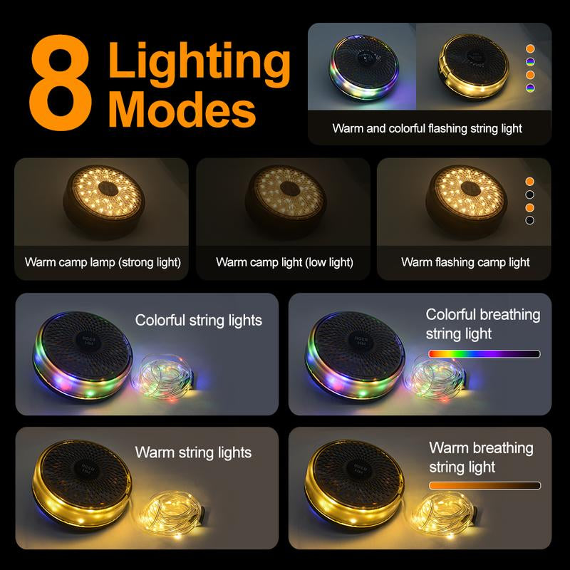 32.8 FT Retractable String Lights 4 in 1 Rechargeable Outdoor Camping String Light with 8 Lighting Modes for Halloween Holiday Christmas Decoration