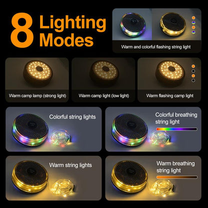 32.8 FT Retractable String Lights 4 in 1 Rechargeable Outdoor Camping String Light with 8 Lighting Modes for Halloween Holiday Christmas Decoration