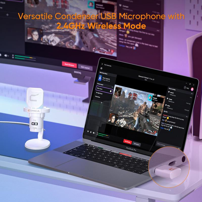 COMICA Ejoy Uni/Uni PRO Wireless Gaming Microphone | RGB Condenser Mic with Calmix Noise Reduction | Desktop Stand • Plug & Play • 50H Battery | Pc/Mobile Compatible for Streaming & Podcasting