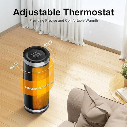 1500W Space Heater for Indoor Use, Portable Electric Heater with 60° Oscillation, Thermostat, 3 Heat Settings, Tip-Over Protection – Silver, for Office & Bedroom