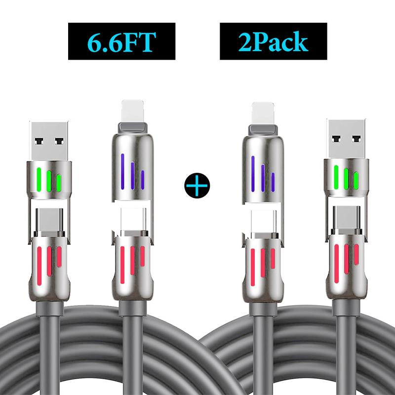 [Buy 1 Get 3 Free] 4-In-1 Multi USB Charging Cable with USBA, USBC, Lightning-Max65W Fast Charging & Data Sync for Iphone16/15,Ipad Pro, Fast Charge USB Cable 4-In-1 with Breathing Light Type-C Data Charging Cable