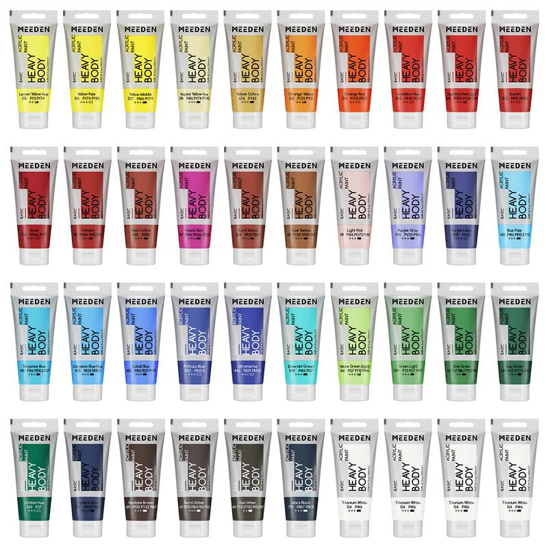 MEEDEN Acrylic Paint Set: 100Ml/3.38Oz X 40 Tubes - Heavy Body Acrylic Paint Set Including 36 Colors & 4 X Titanium White Art Painting Art Supplies