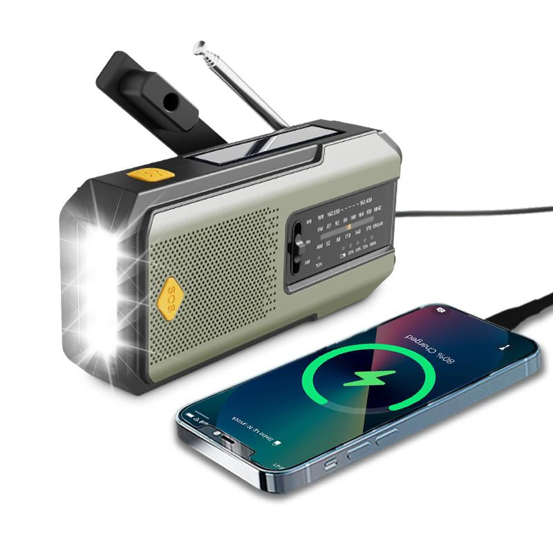 LOUPIO Emergency Weather Radio with AM FM NOAA Bands Solar USB Charging Hand Crank Rechargeable Battery Portable Blue Color Audio Green Flashlight Charger for Family Outdoor Survival Gear
