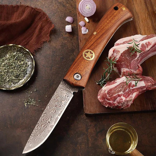 Damascus Steel Camping Knife, Chef'S Knife, Ergonomic Handle Design, Comfortable and Slip-Resistant, Suitable for Kitchen Camping Cooking Barbecue, a Perfect Gift for and Friends