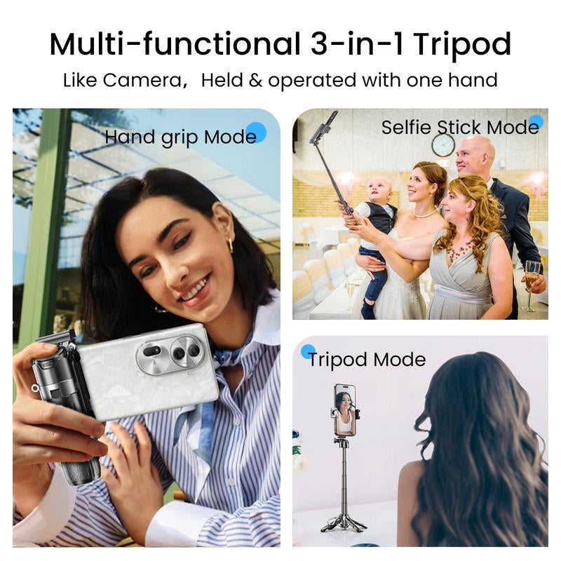 LINBER T26 Mini Selfie Stick Tripod with Detachable Remote, 3 in 1 Portable Phone Handle Grip with 2 Cold Shoes, Short Phone Tripod for Vlog Livestreaming Photography(Black)