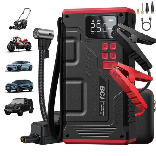 BCJ 16800Mah 5 in 1 Car Jump Starter with Air Compressor & 150PSI Digital Tire Inflator Portable 12V Battery Charger for 10.0L Gas 9.0L Diesel Engines with 6000A Full Set of Accessories Automotive Vehicle