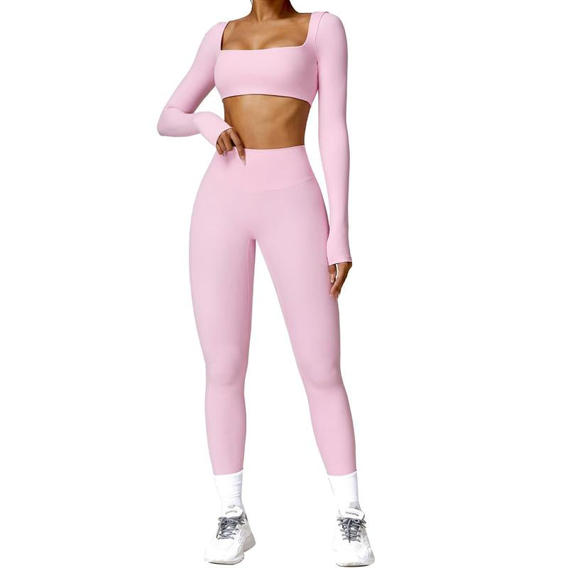 2 Piece Workout Sets for Women Long Sleeve Crop Tops and Yoga Pants Outfits High Waist Flared Leggings Gym Sets Athletic Running Yoga Tight Fit Timeless Sports Style