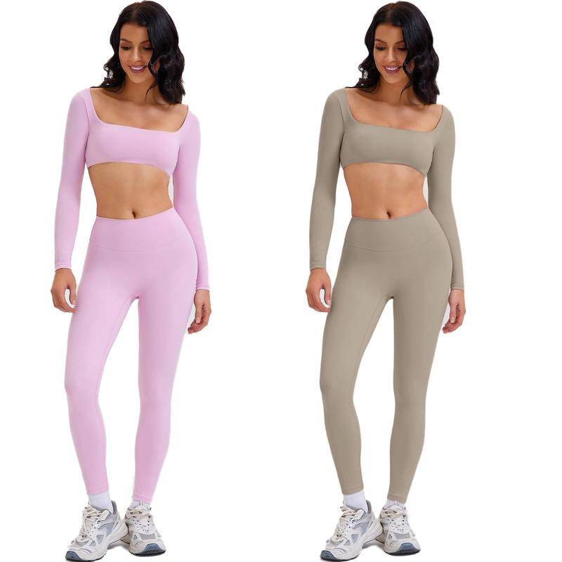 2 Piece Workout Sets for Women Long Sleeve Crop Tops and Yoga Pants Outfits High Waist Flared Leggings Gym Sets Athletic Running Yoga Tight Fit Timeless Sports Style