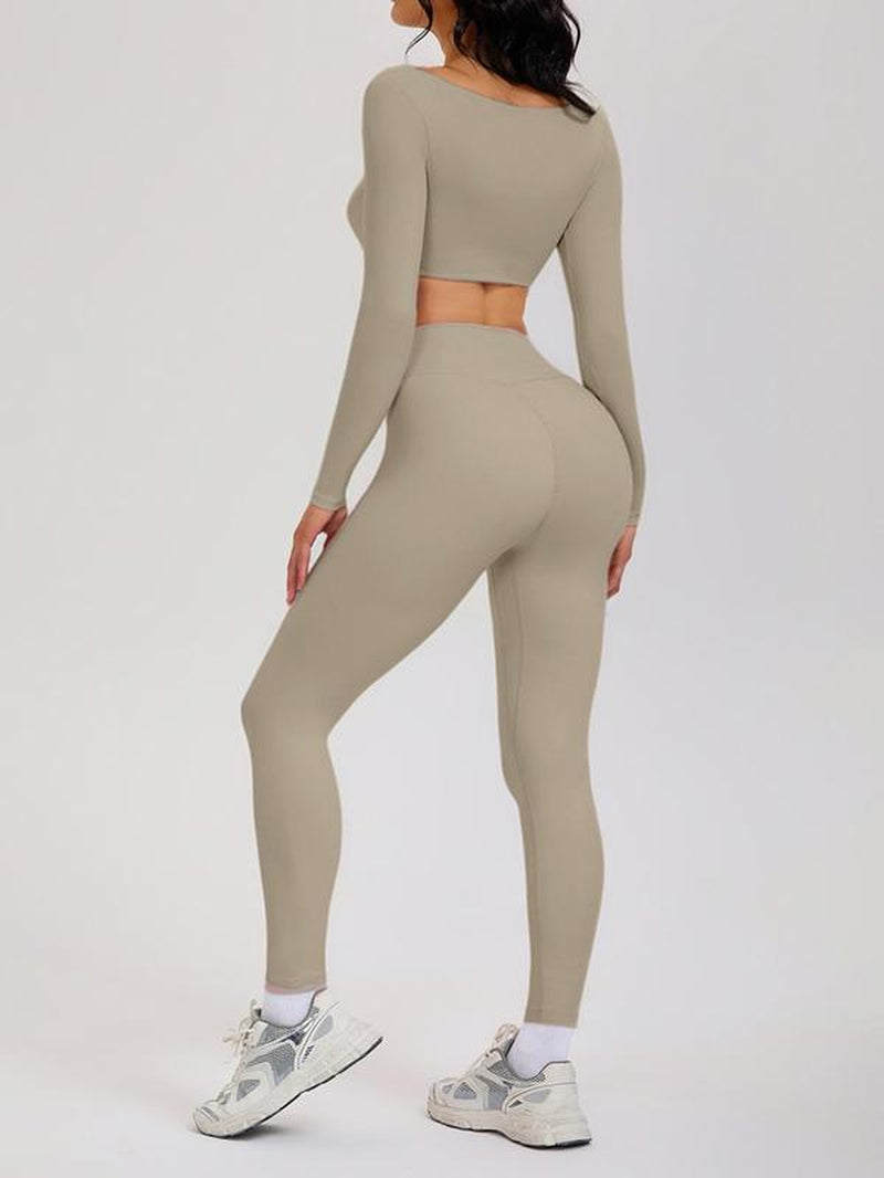 2 Piece Workout Sets for Women Long Sleeve Crop Tops and Yoga Pants Outfits High Waist Flared Leggings Gym Sets Athletic Running Yoga Tight Fit Timeless Sports Style
