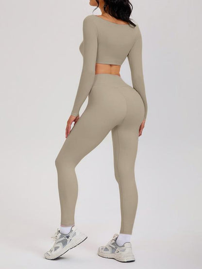 2 Piece Workout Sets for Women Long Sleeve Crop Tops and Yoga Pants Outfits High Waist Flared Leggings Gym Sets Athletic Running Yoga Tight Fit Timeless Sports Style