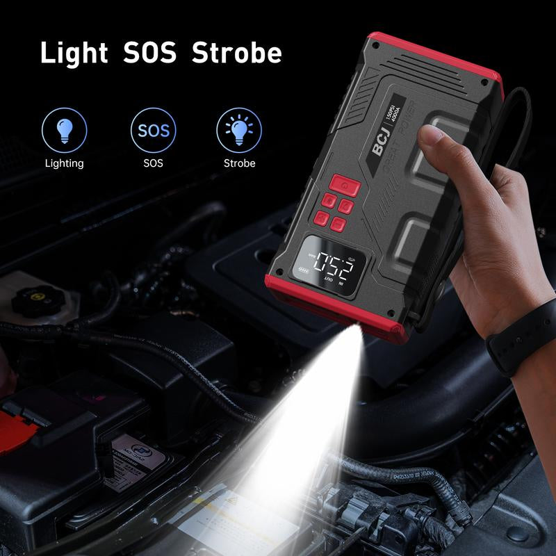 BCJ 16800Mah 5 in 1 Car Jump Starter with Air Compressor & 150PSI Digital Tire Inflator Portable 12V Battery Charger for 10.0L Gas 9.0L Diesel Engines with 6000A Full Set of Accessories Automotive Vehicle