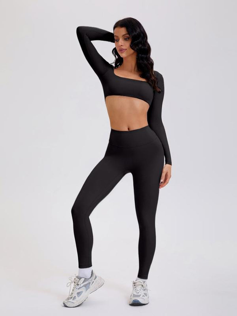 2 Piece Workout Sets for Women Long Sleeve Crop Tops and Yoga Pants Outfits High Waist Flared Leggings Gym Sets Athletic Running Yoga Tight Fit Timeless Sports Style