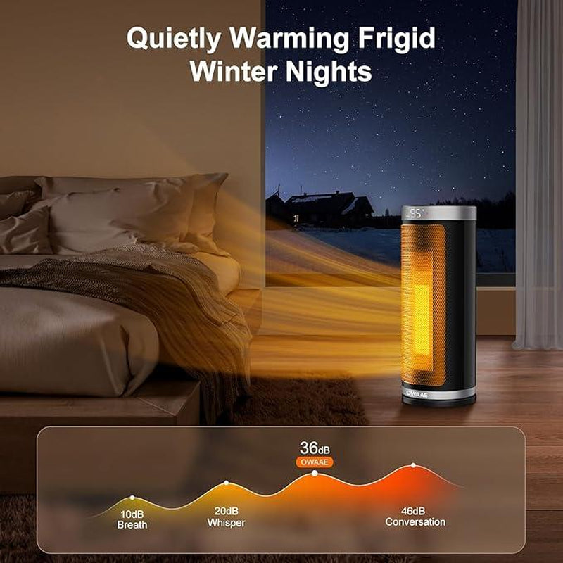 1500W Space Heater for Indoor Use, Portable Electric Heater with 60° Oscillation, Thermostat, 3 Heat Settings, Tip-Over Protection – Silver, for Office & Bedroom