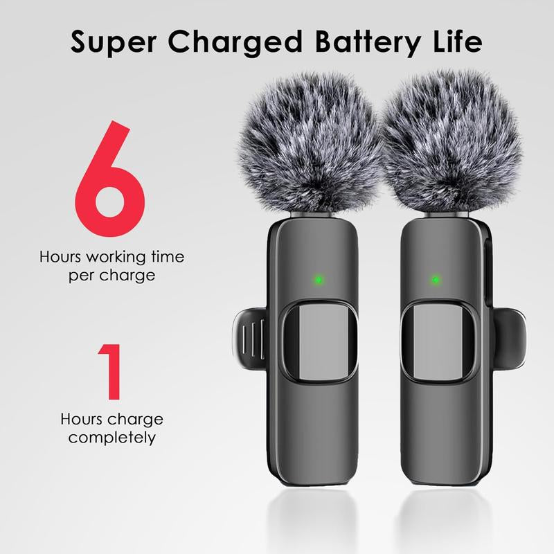 2 Pcs 2 in 1 Wireless Lavalier Microphone for Iphone, Android - Noise Reduction for Video Mini Microphone with USB-C and IOS Lighting Crystal Clear Sound for Recording/Live Streaming/Vlogging Audio Bluetooth Clip Connection