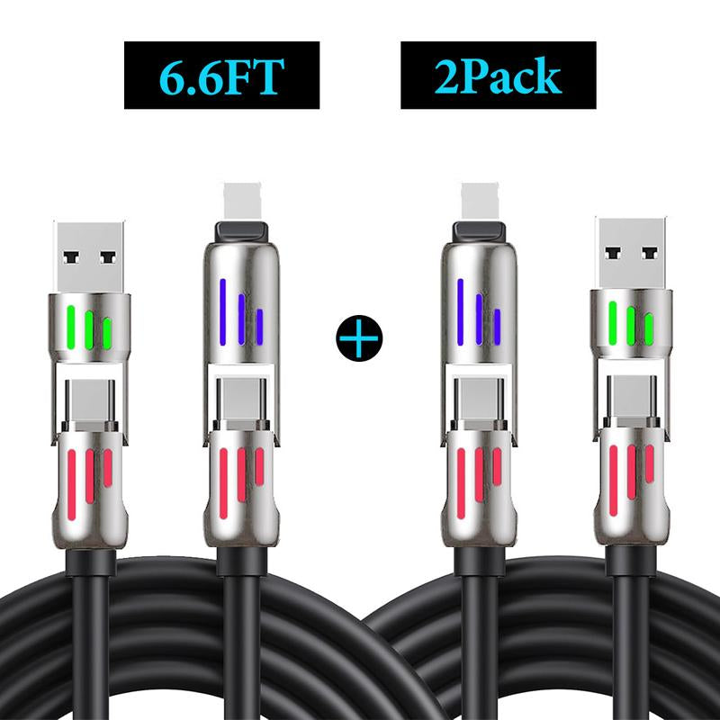 [Buy 1 Get 3 Free] 4-In-1 Multi USB Charging Cable with USBA, USBC, Lightning-Max65W Fast Charging & Data Sync for Iphone16/15,Ipad Pro, Fast Charge USB Cable 4-In-1 with Breathing Light Type-C Data Charging Cable