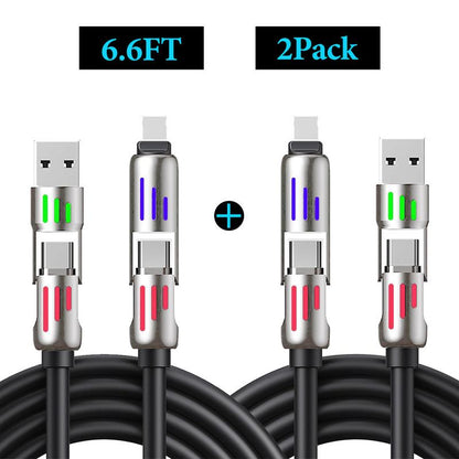[Buy 1 Get 3 Free] 4-In-1 Multi USB Charging Cable with USBA, USBC, Lightning-Max65W Fast Charging & Data Sync for Iphone16/15,Ipad Pro, Fast Charge USB Cable 4-In-1 with Breathing Light Type-C Data Charging Cable