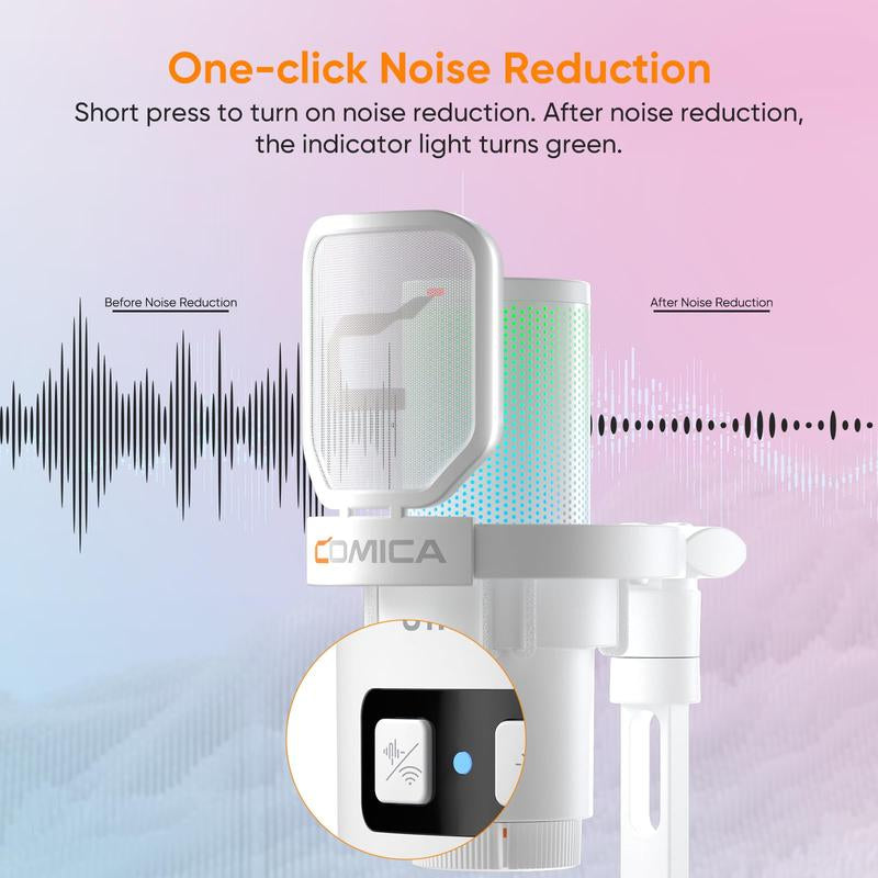 COMICA Ejoy Uni/Uni PRO Wireless Gaming Microphone | RGB Condenser Mic with Calmix Noise Reduction | Desktop Stand • Plug & Play • 50H Battery | Pc/Mobile Compatible for Streaming & Podcasting