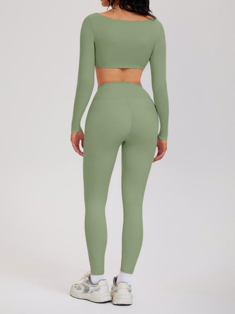 2 Piece Workout Sets for Women Long Sleeve Crop Tops and Yoga Pants Outfits High Waist Flared Leggings Gym Sets Athletic Running Yoga Tight Fit Timeless Sports Style