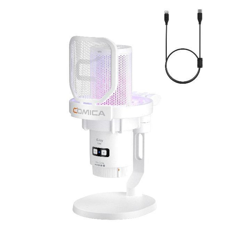 COMICA Ejoy Uni/Uni PRO Wireless Gaming Microphone | RGB Condenser Mic with Calmix Noise Reduction | Desktop Stand • Plug & Play • 50H Battery | Pc/Mobile Compatible for Streaming & Podcasting