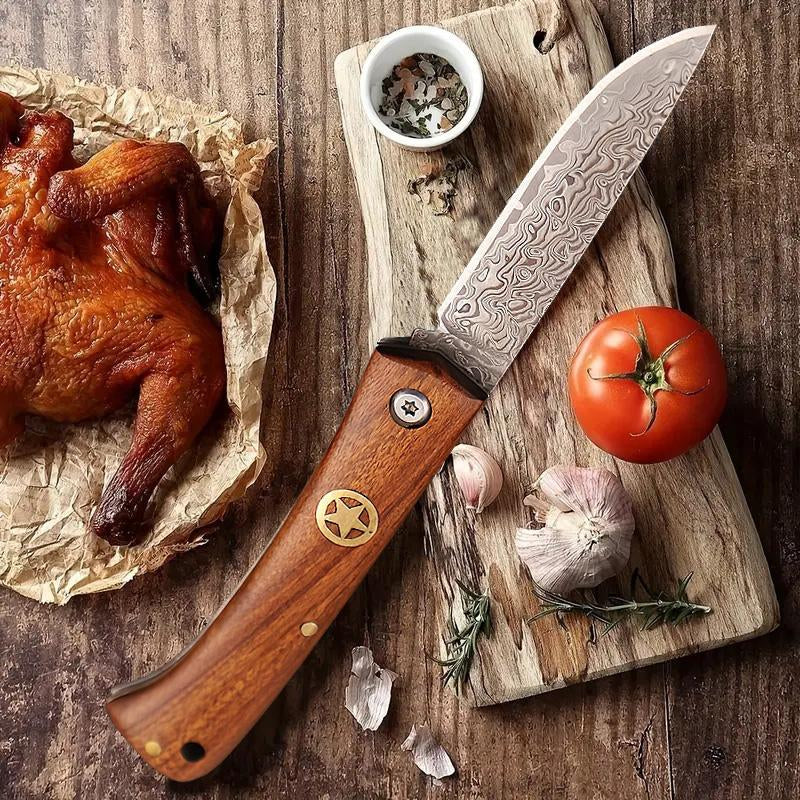 Damascus Steel Camping Knife, Chef'S Knife, Ergonomic Handle Design, Comfortable and Slip-Resistant, Suitable for Kitchen Camping Cooking Barbecue, a Perfect Gift for and Friends